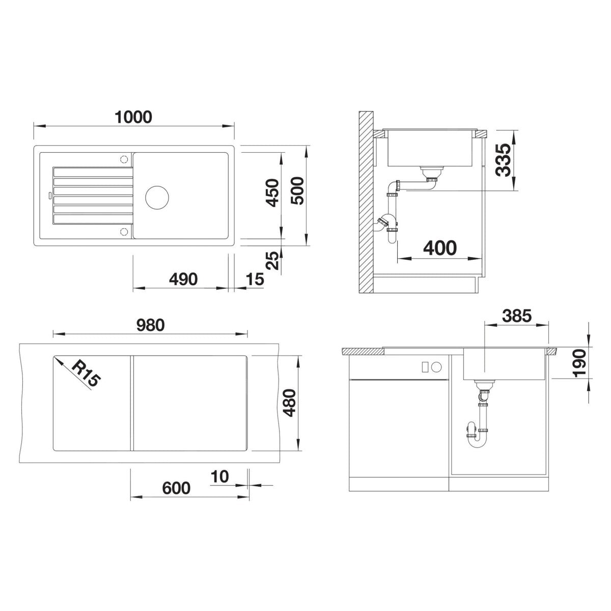 517558 Blanco Zia XL 6 S pomivalno korito iz umetnega kamna