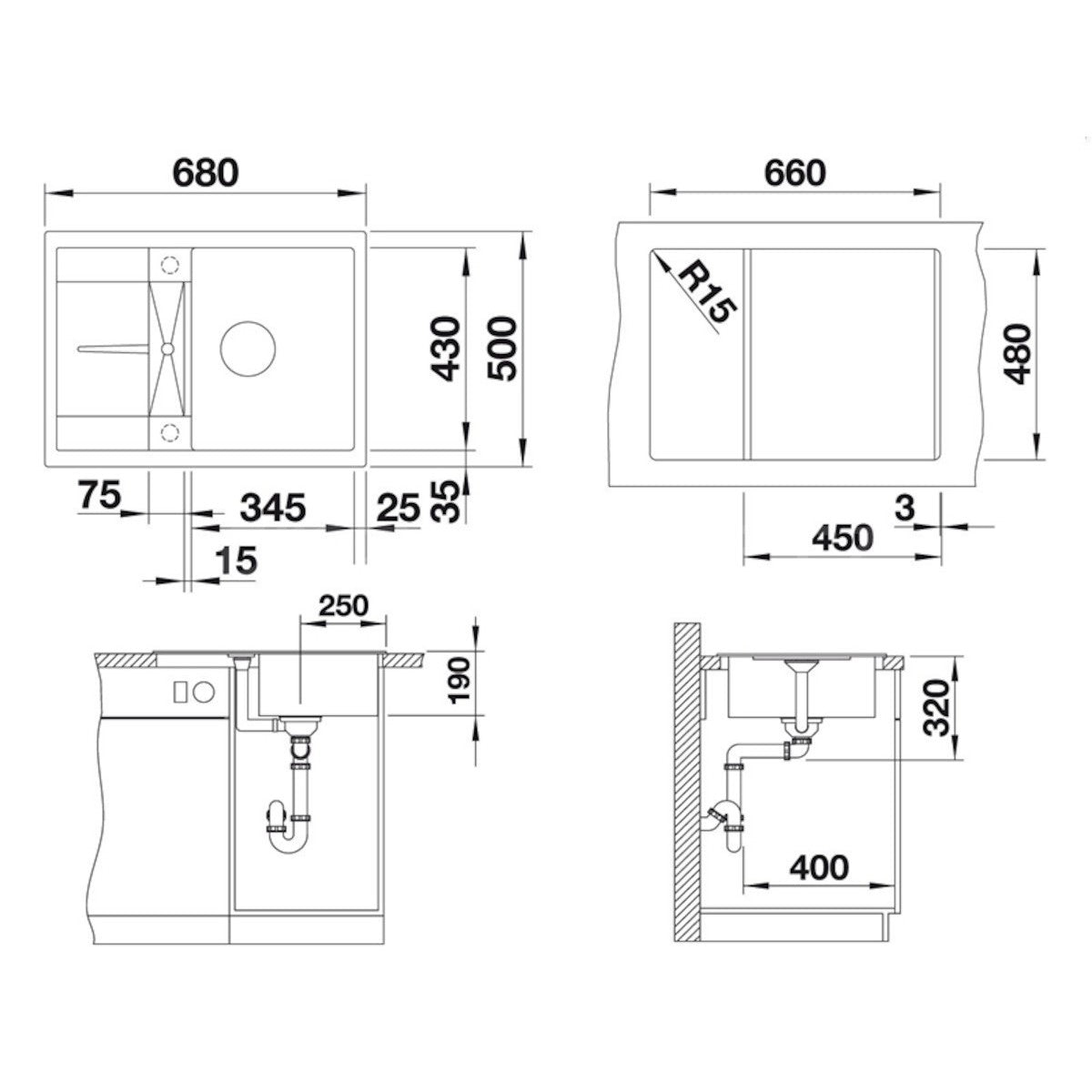 519561 Blanco Metra 45 S Compact 68x50 cm pomivalno korito iz umetnega kamna