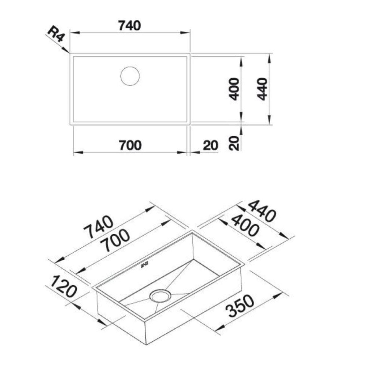 521560 Blanco Zerox 700-U Durinox pomivalno korito iz nerjavnega jekla