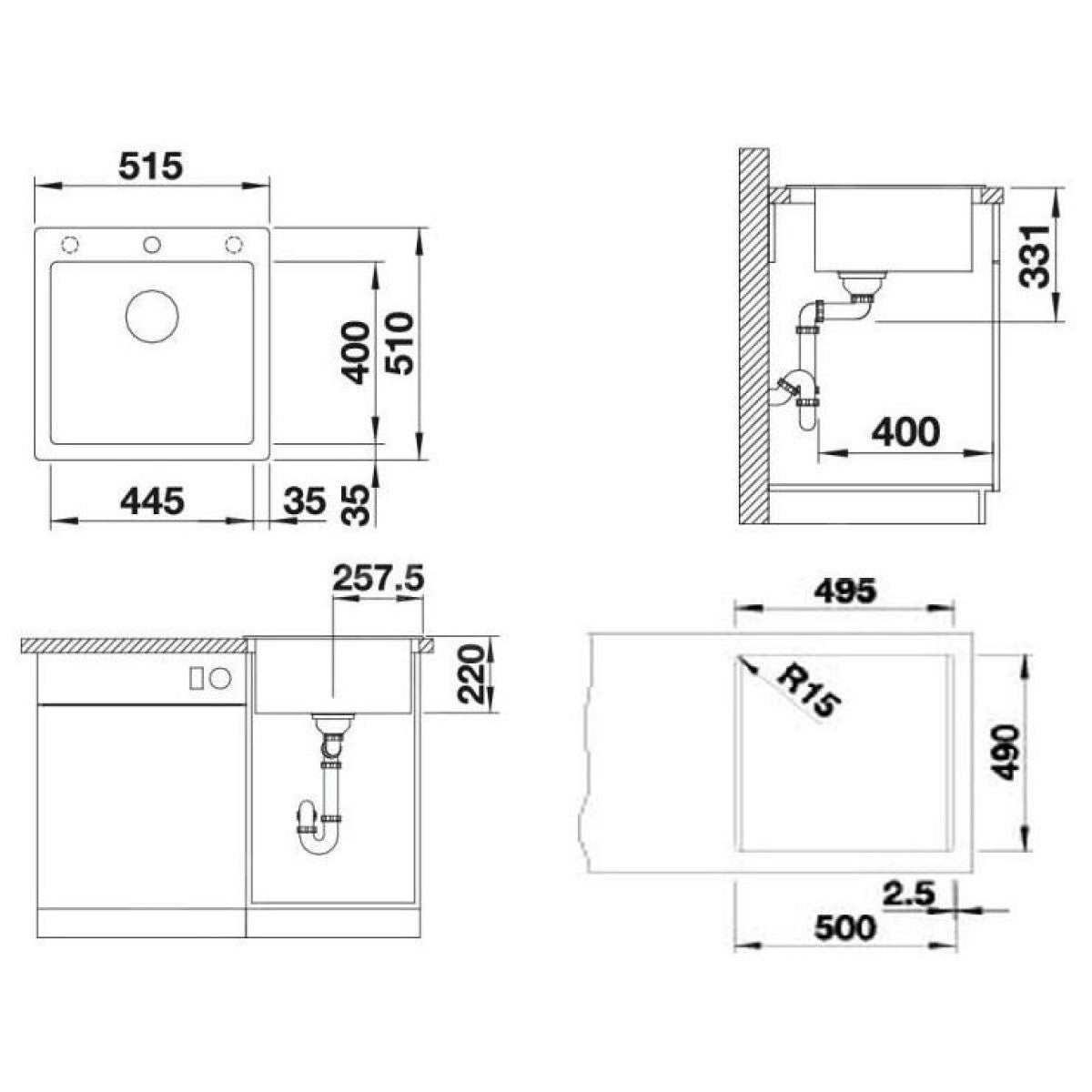 521669 Blanco Pleon 5 pomivalno korito iz umetnega kamna