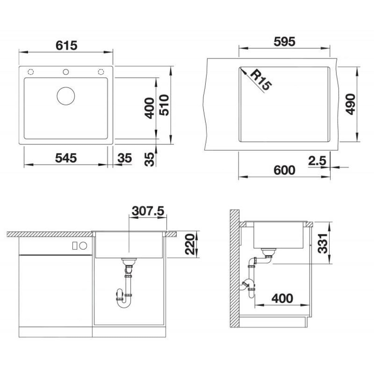 527320 Blanco Pleon 6 pomivalno korito iz umetnega kamna