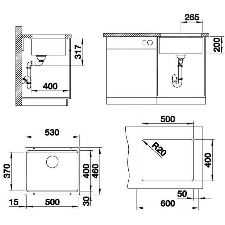 522236 Blanco Etagon 500-U pomivalno korito iz umetnega kamna