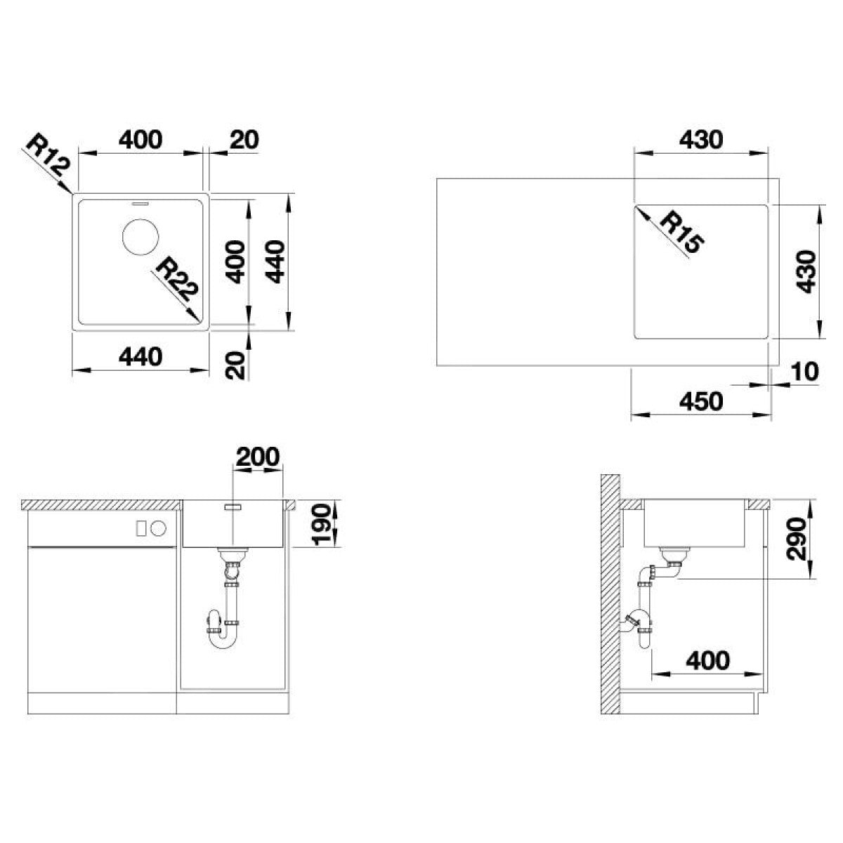 522957 Blanco Andano 400-IF 44x44 cm pomivalno korito iz nerjavnega jekla