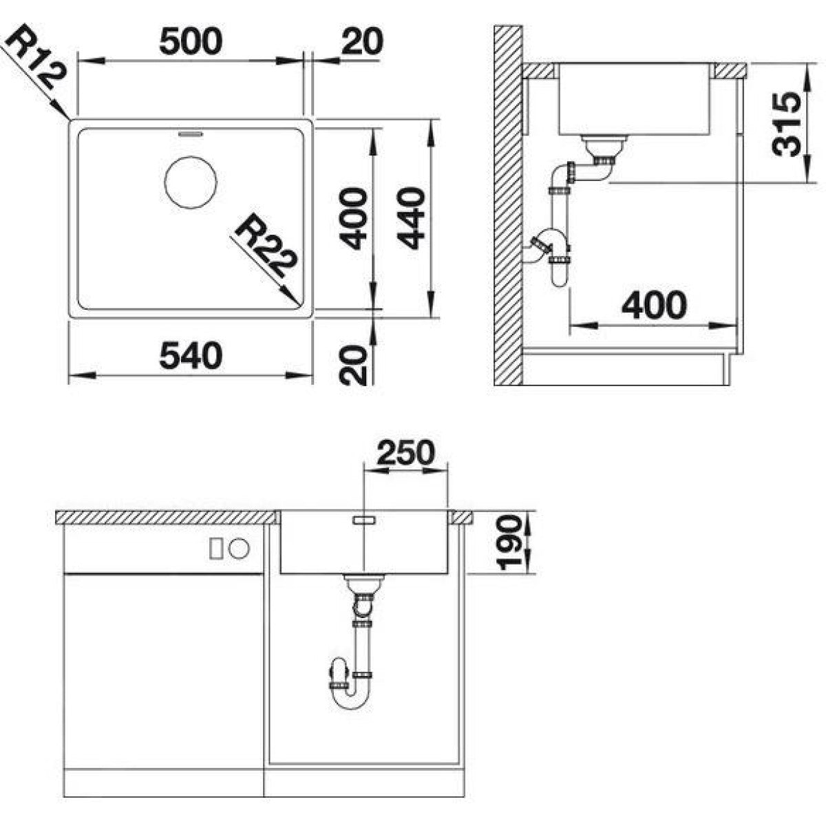 522965 Blanco Andano 500-IF 54x44 cm pomivalno korito iz nerjavnega jekla