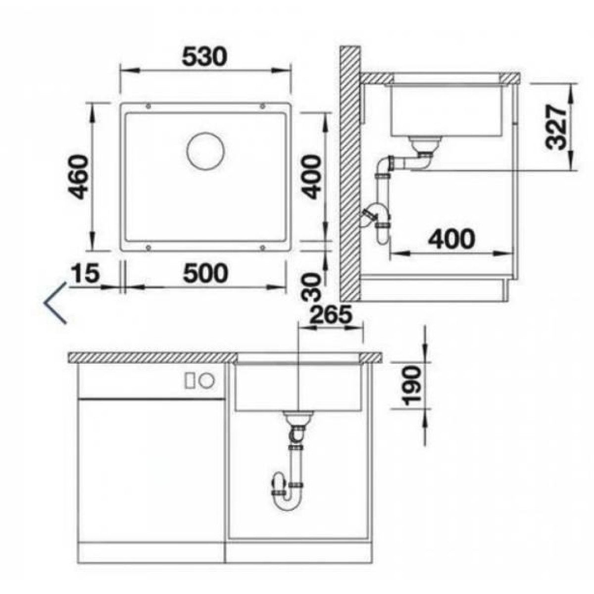 523075 Blanco Rotan 500-U pomivalno korito iz umetnega kamna