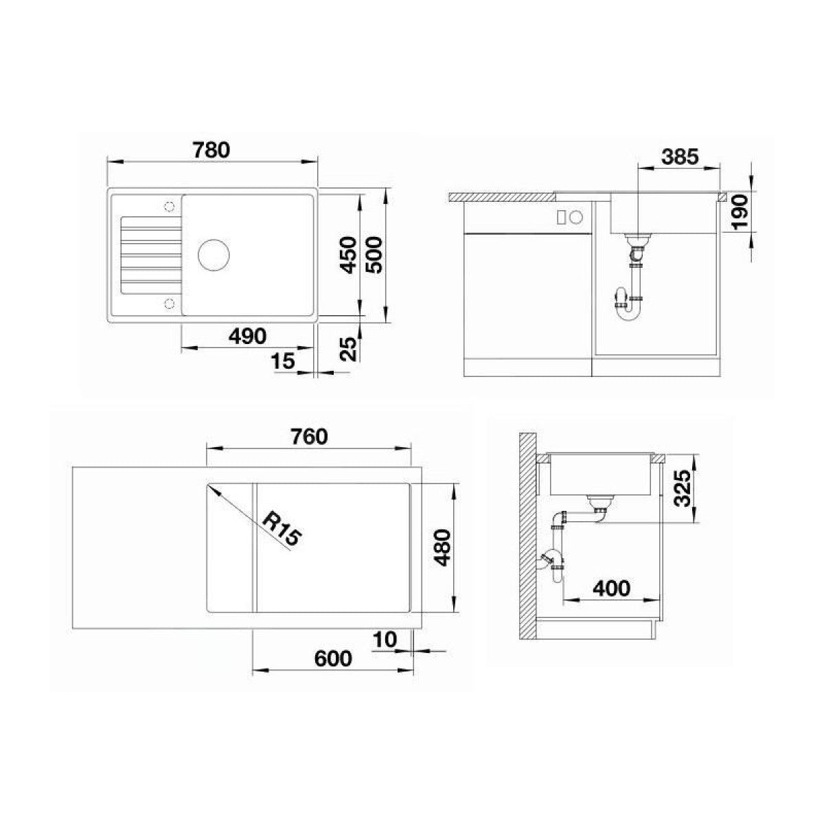 523277 Blanco Zia XL 6 S Compact pomivalno korito iz umetnega kamna