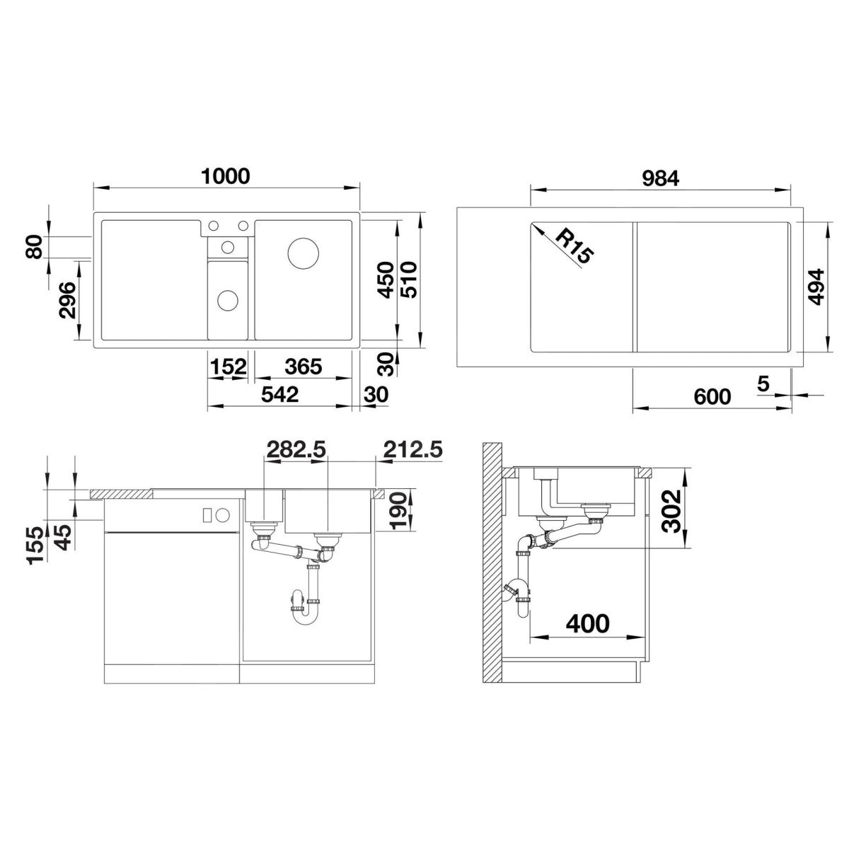 523345 Blanco Collectis 6 S pomivalno korito iz umetnega kamna