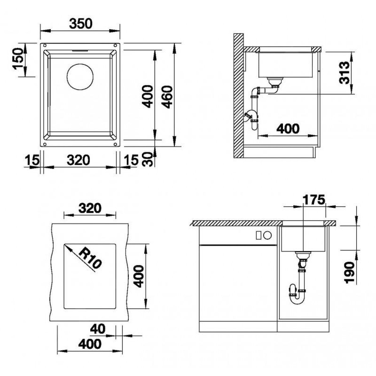 523407 Blanco Subline 320-U pomivalno korito iz umetnega kamna