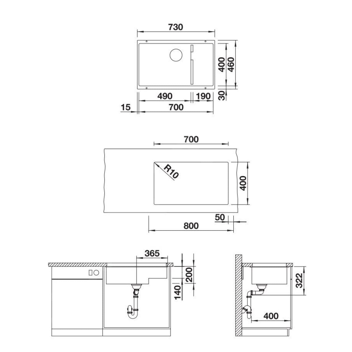 523538 Blanco Subline 700-U Level pomivalno korito iz umetnega kamna