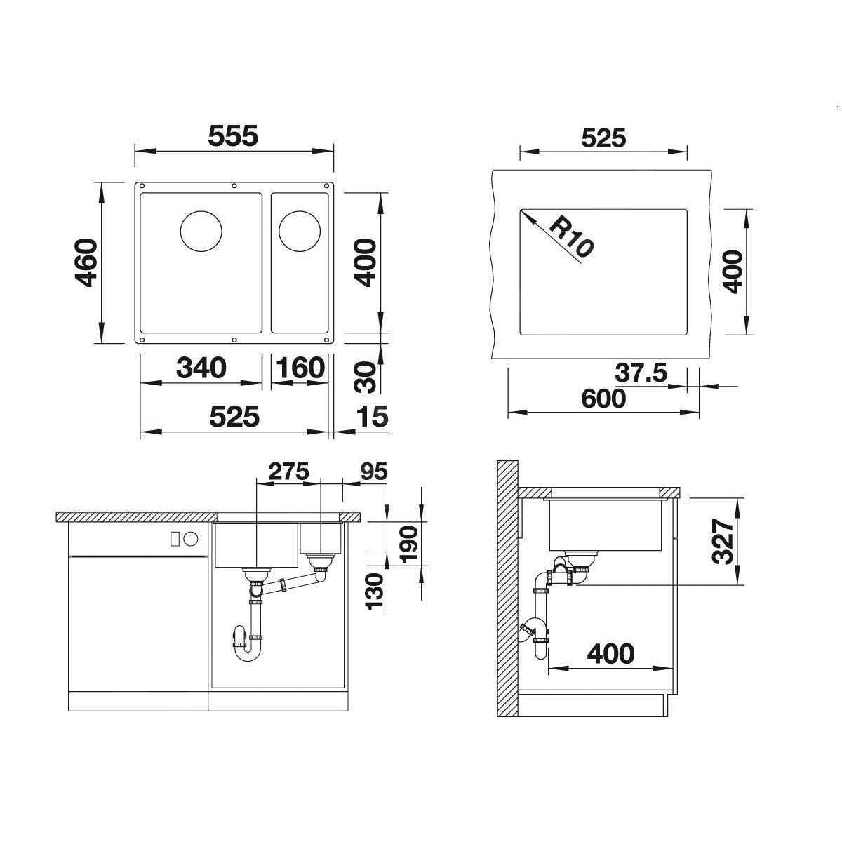 523548 Blanco Subline 340/160-U dvojno pomivalno korito iz umetnega kamna