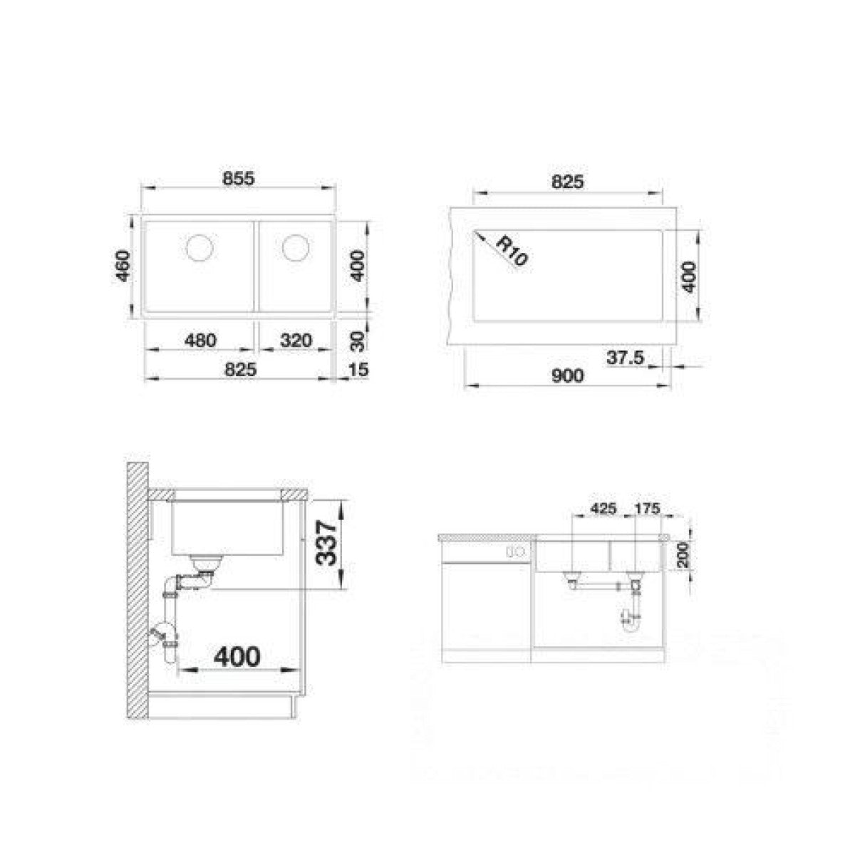 523584 Blanco Subline 480/320-U dvojno pomivalno korito iz umetnega kamna