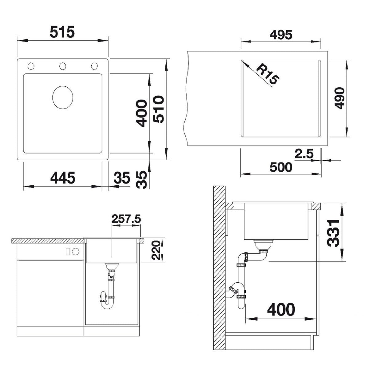 523676 Blanco Pleon 5 pomivalno korito iz umetnega kamna