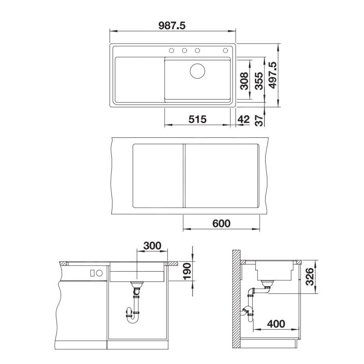 523902 Blanco Zenar XL 6 S-F pomivalno korito iz umetnega kamna