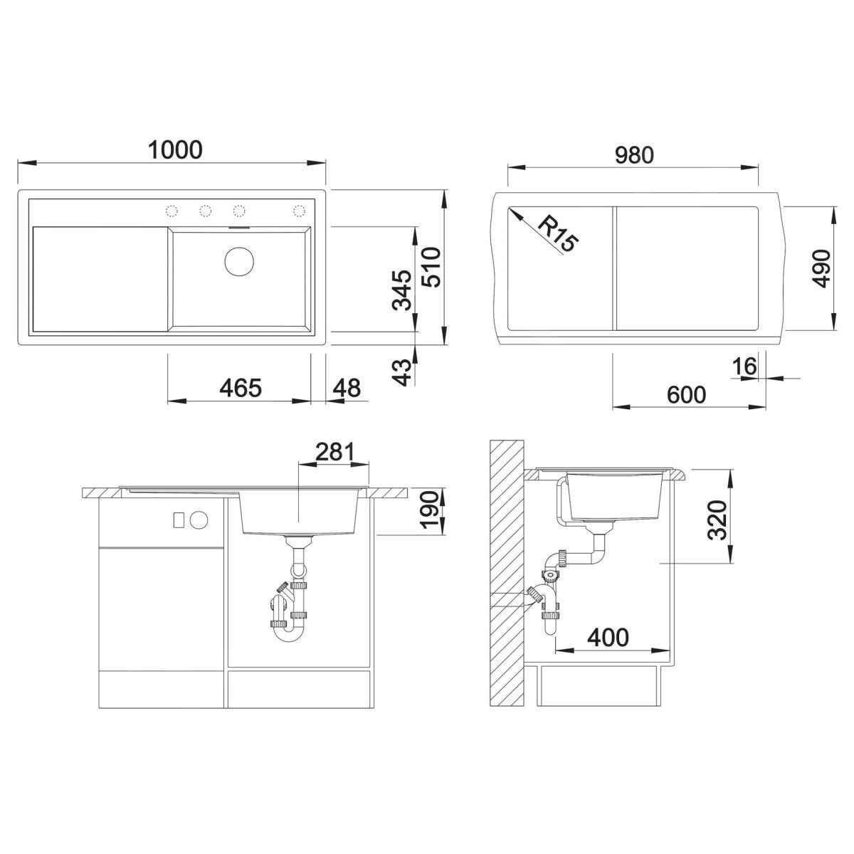 523964 Blanco Zenar XL 6 S pomivalno korito iz umetnega kamna