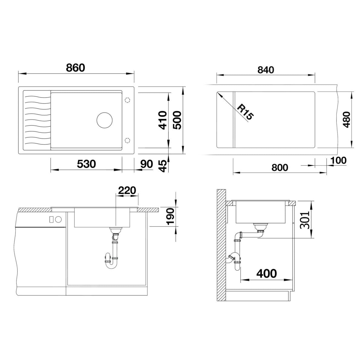 524871 Blanco Elon XL 8 S pomivalno korito iz umetnega kamna
