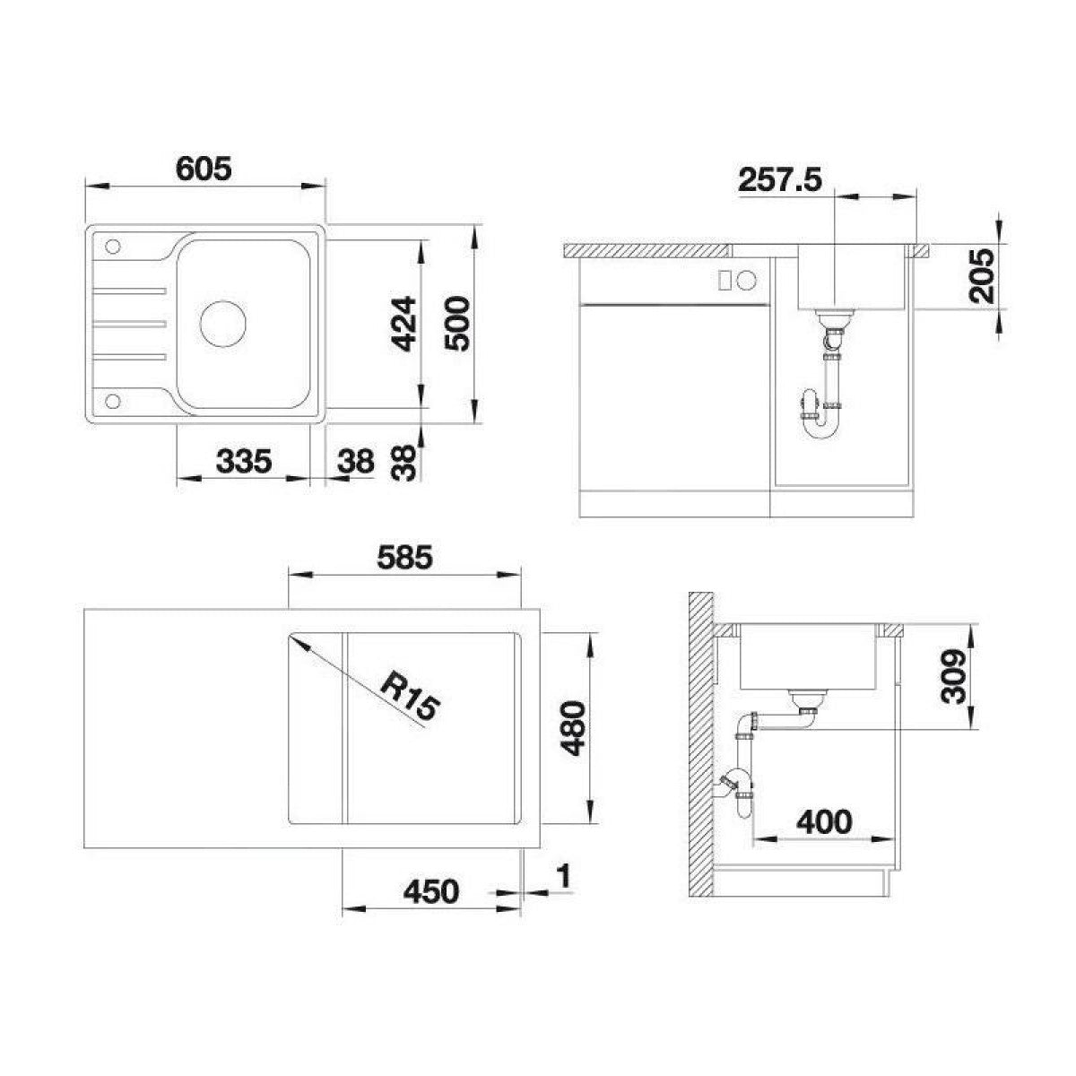 525115 Blanco Lemis 45 S-IF 61 x 50 cm Mini pomivalno korito iz nerjavnega jekla