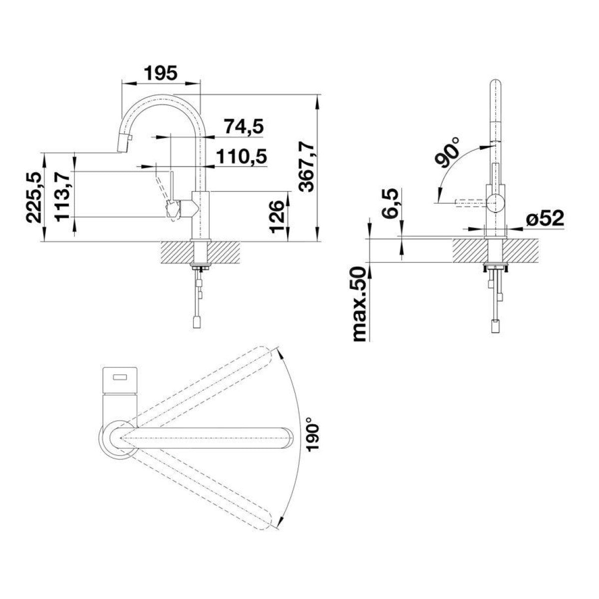 525125 Blanco Candor-S izvlečna kuhinjska armatura za nizkotlačni grelnik (3 cevi)