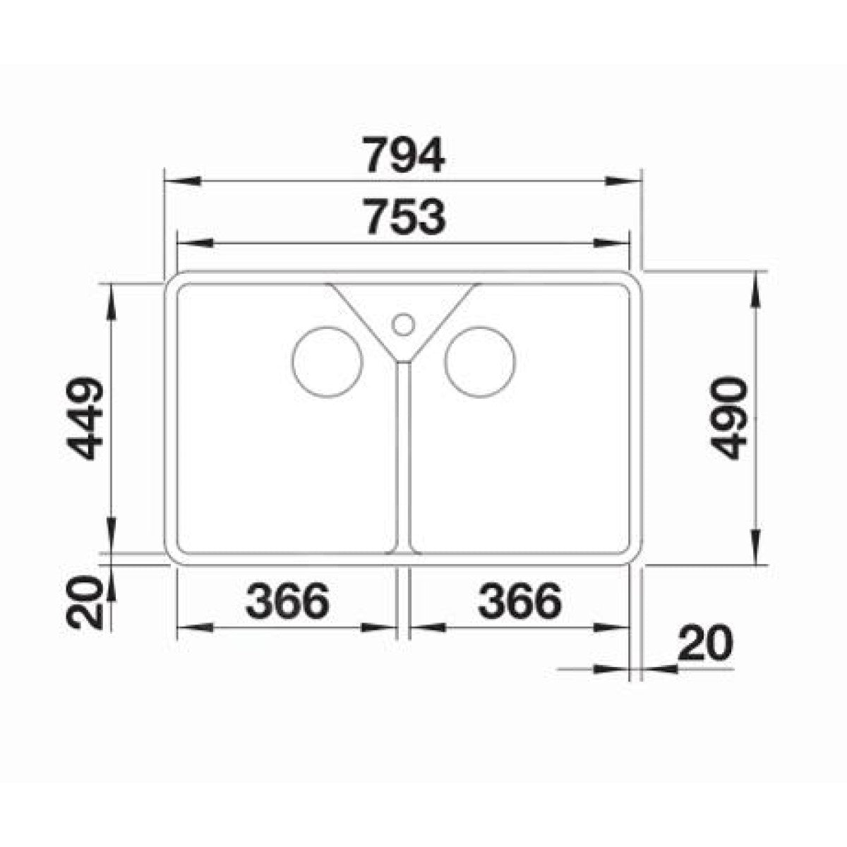 525164 Blanco Villae Farmhouse Double dvojno pomivalno korito iz keramike