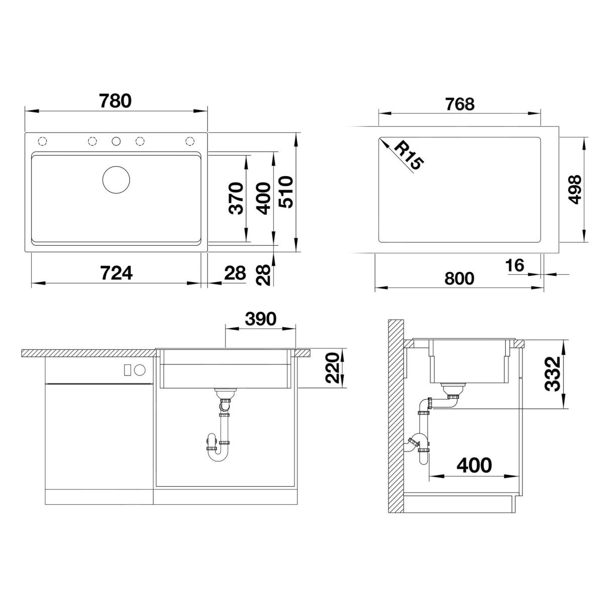 525177 Blanco Etagon 8 pomivalno korito iz umetnega kamna