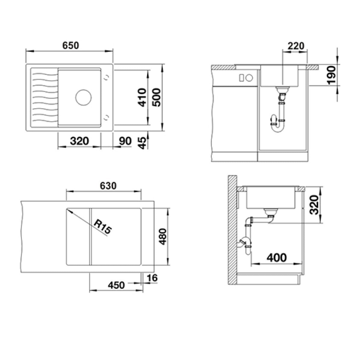 525879 Blanco Elon 45 S pomivalno korito iz umetnega kamna