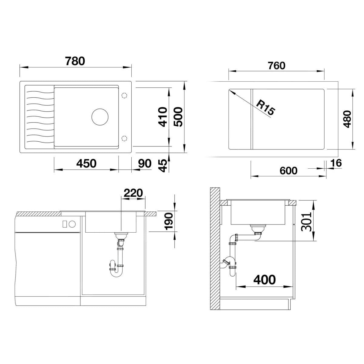 525882 Blanco Elon XL 6 S pomivalno korito iz umetnega kamna