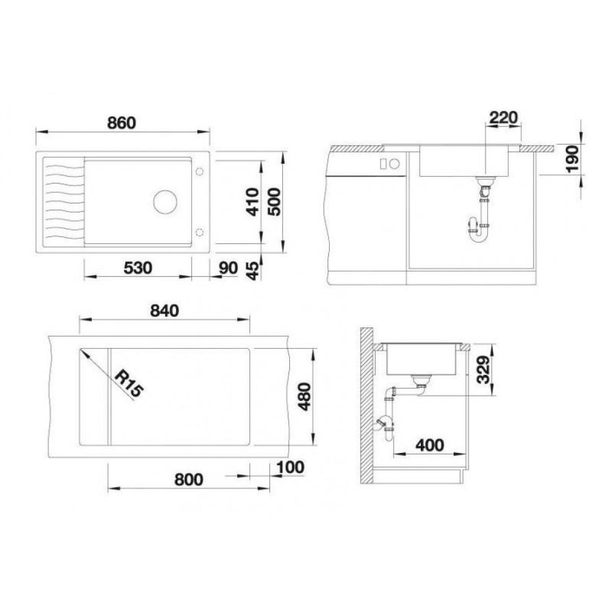 525886 Blanco Elon XL 8 S pomivalno korito iz umetnega kamna