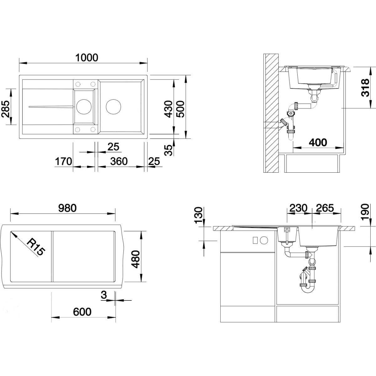 525927 Blanco Metra 6 S pomivalno korito iz umetnega kamna