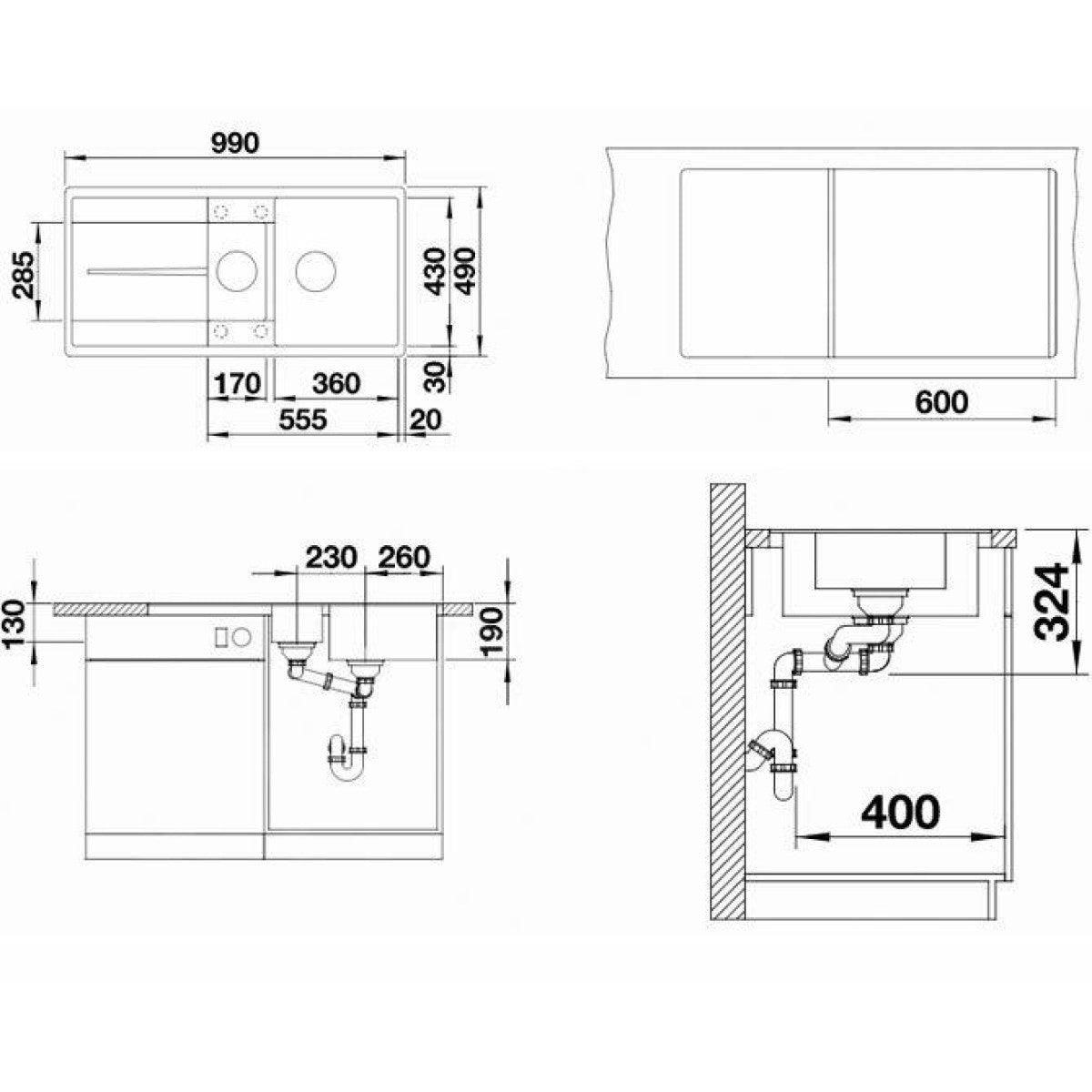 525929 Blanco Metra 6 S-F pomivalno korito iz umetnega kamna