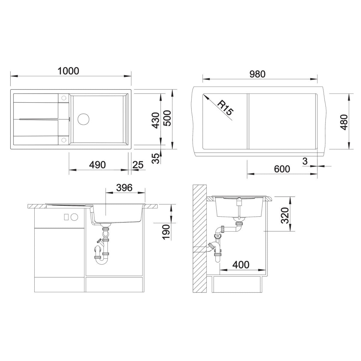 525931 Blanco Metra XL 6 S 100x50 cm pomivalno korito iz umetnega kamna