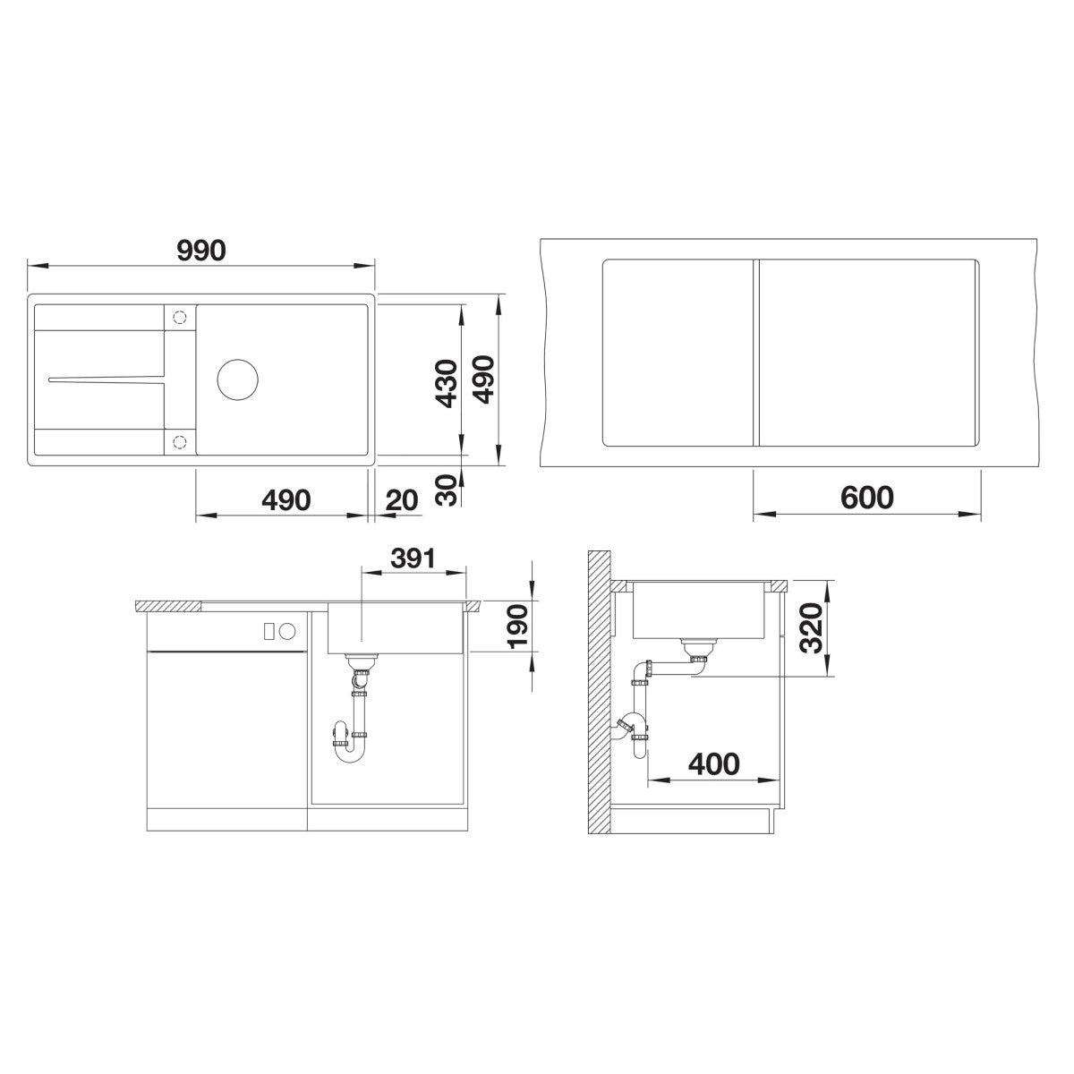 525933 Blanco Metra XL 6 S-F pomivalno korito iz umetnega kamna