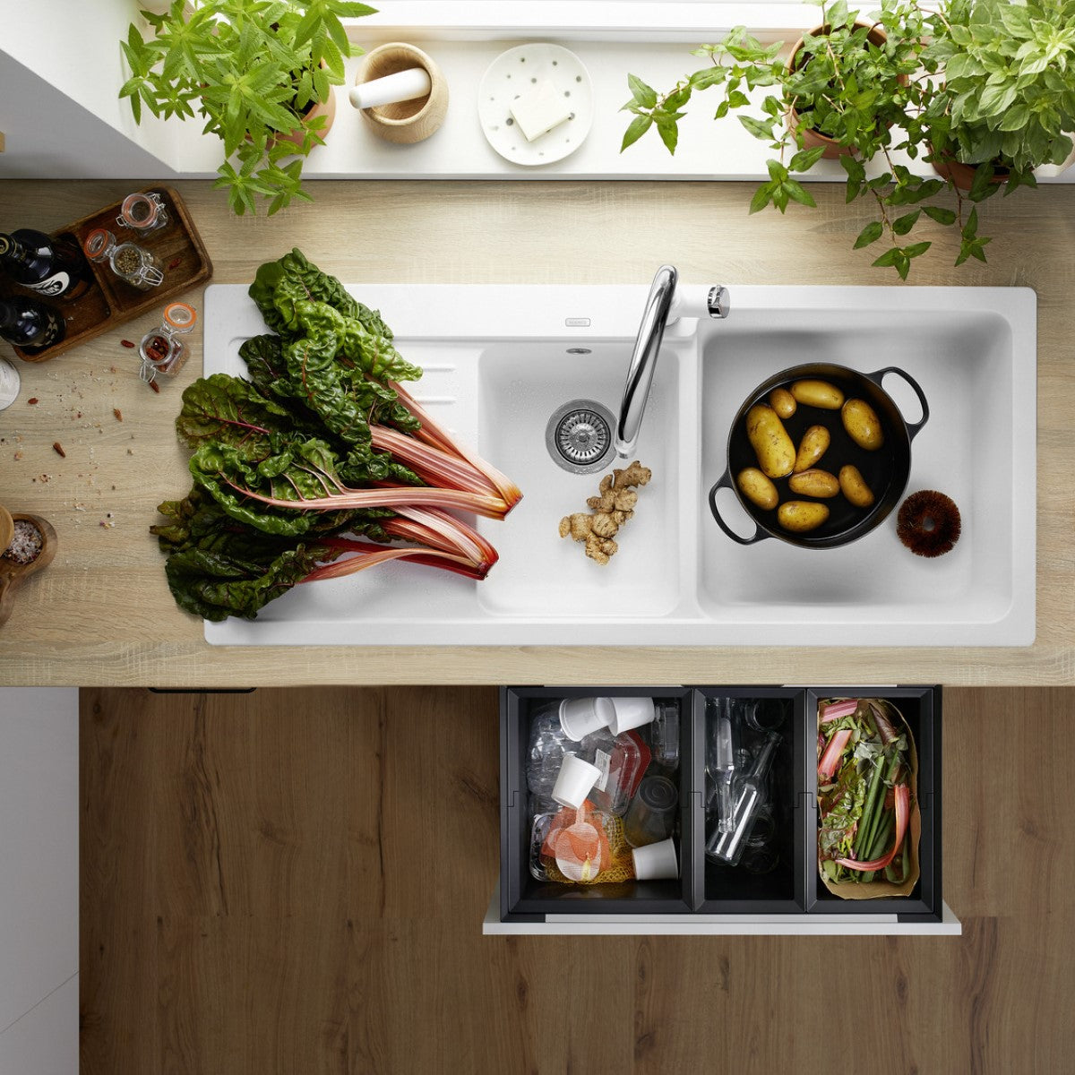 525945 Blanco Naya 8 S dvojno pomivalno korito iz umetnega kamna