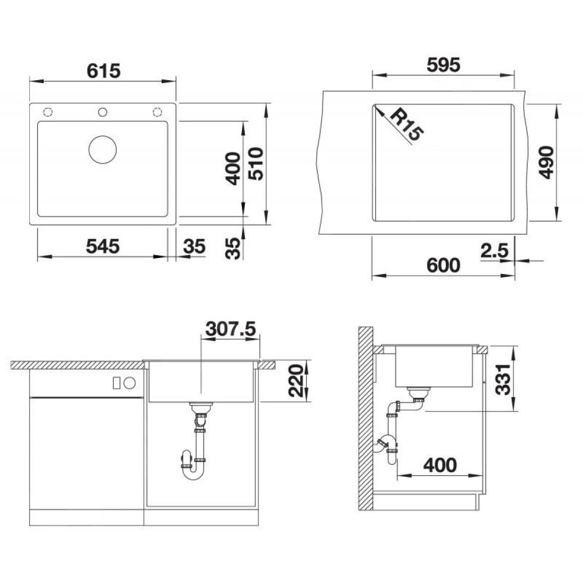 525954 Blanco Pleon 6 pomivalno korito iz umetnega kamna