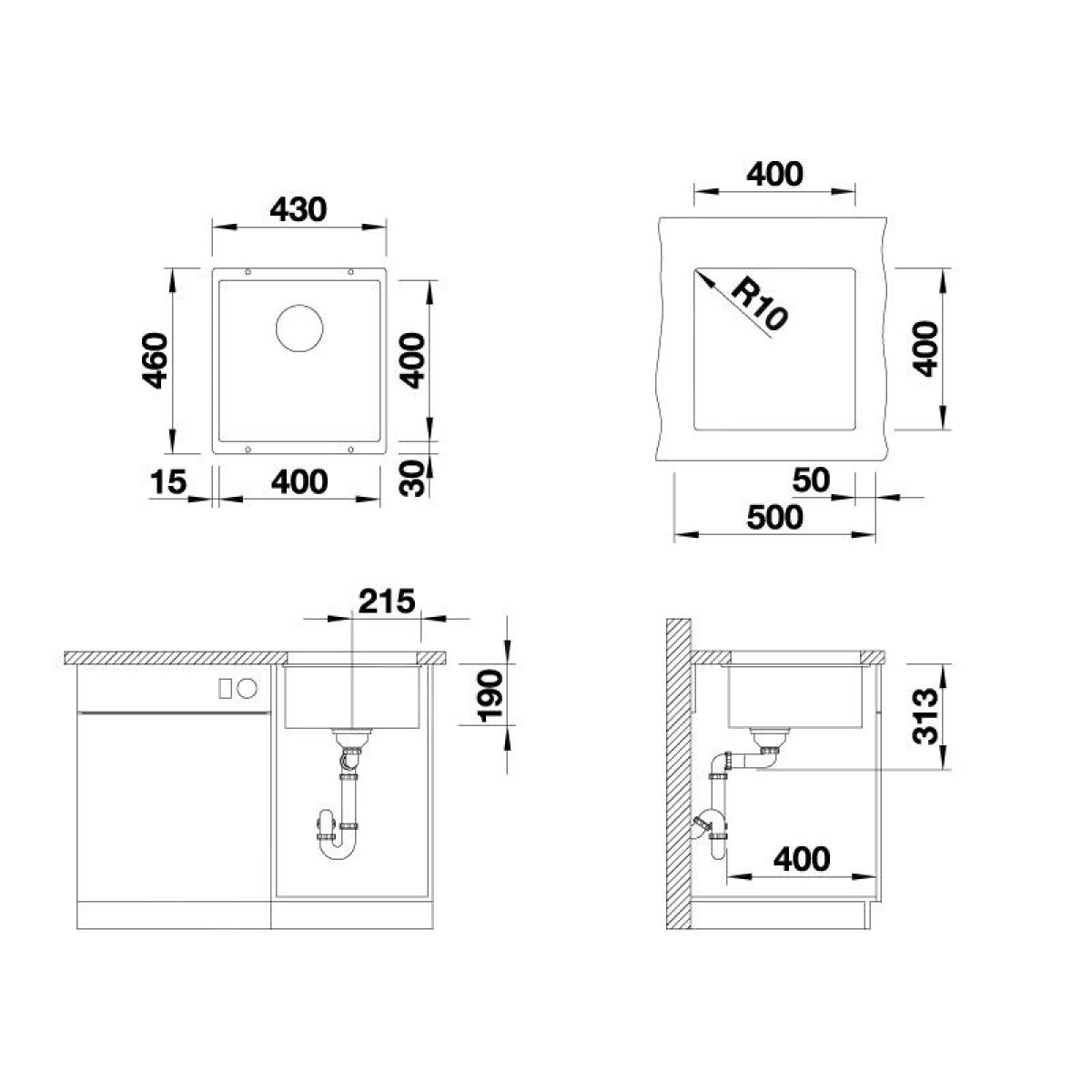 525990 Blanco Subline 400-U pomivalno korito iz umetnega kamna