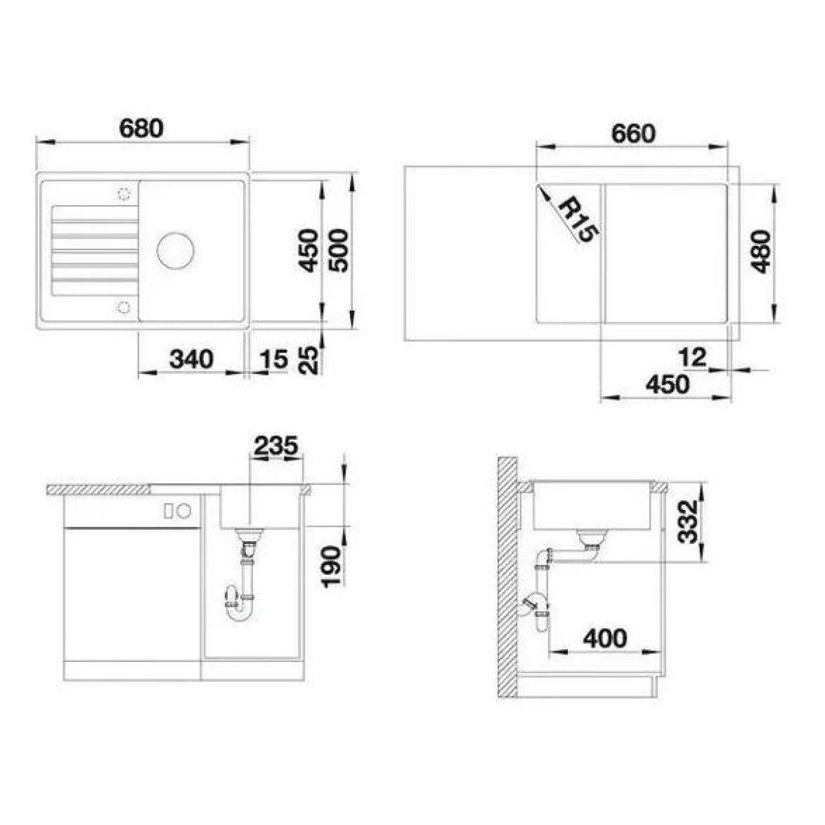 526009 Blanco Zia 45 S Compact pomivalno korito iz umetnega kamna