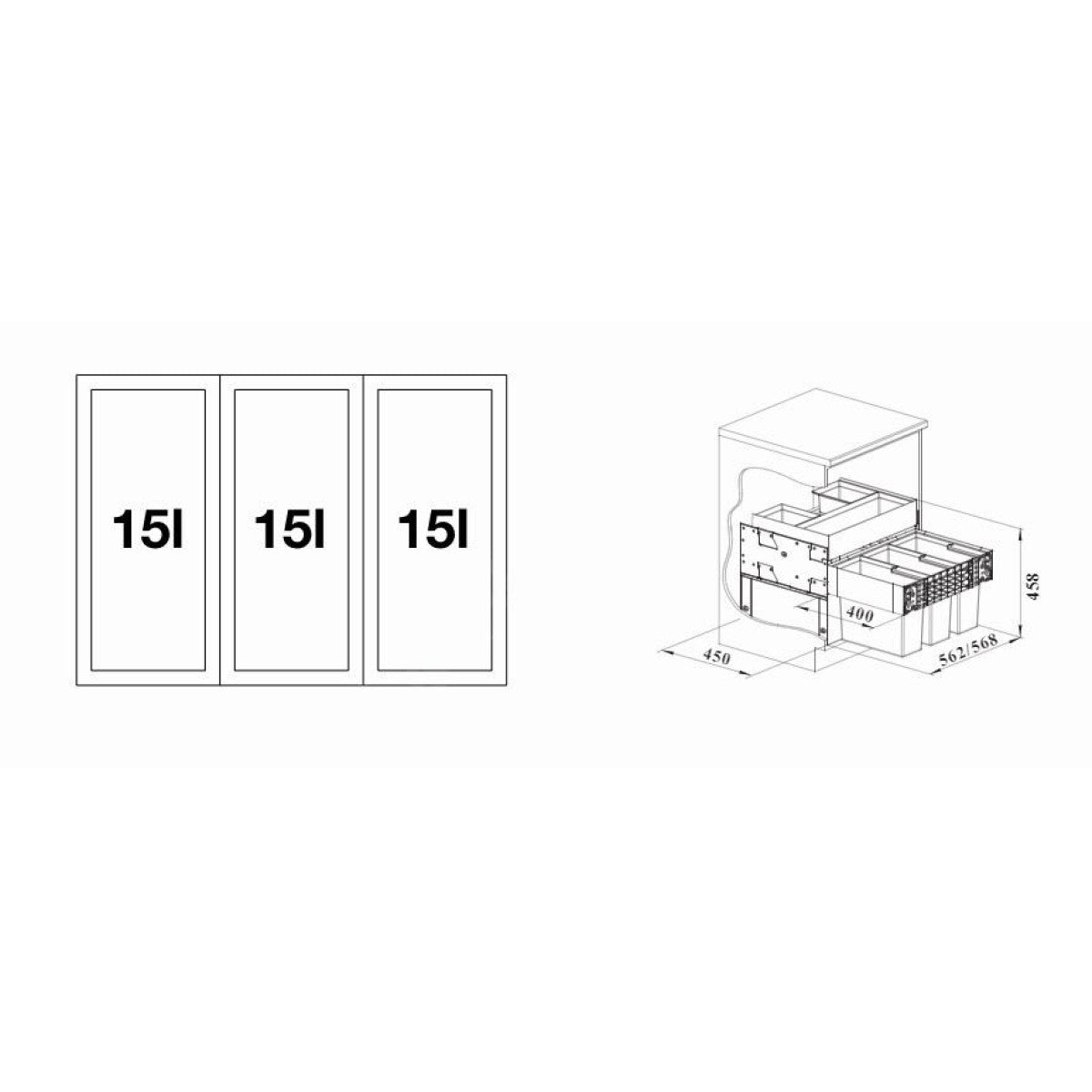 526209 Blanco Select II 60/3 Orga, 3 x 15l sorter odpadkov