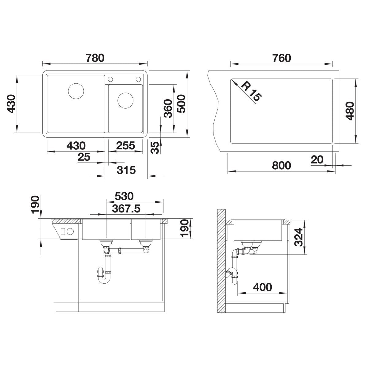 526223 Blanco Legra 8 dvojno pomivalno korito iz umetnega kamna
