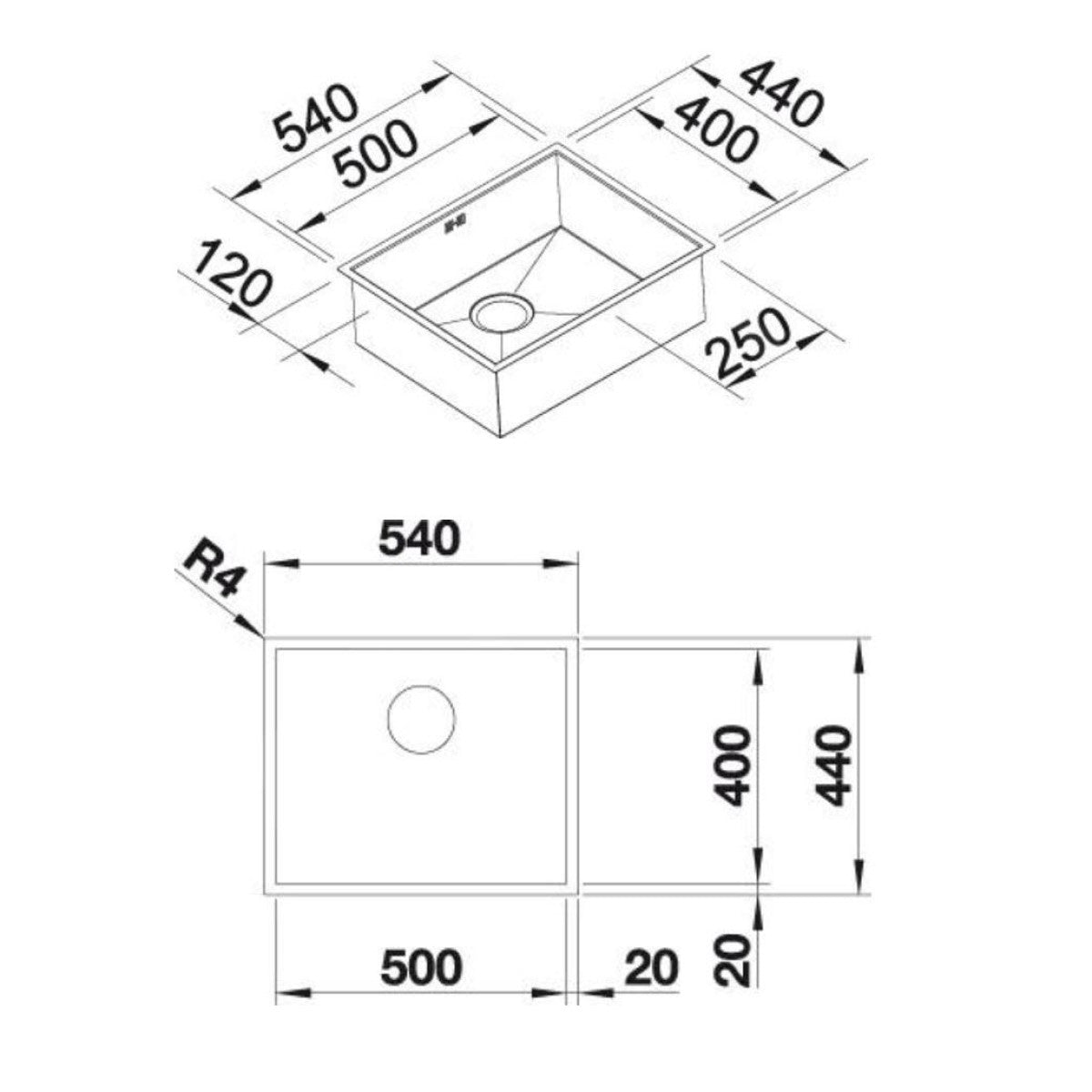 526243 Blanco Zerox 500-U Dark steel pomivalno korito iz nerjavnega jekla