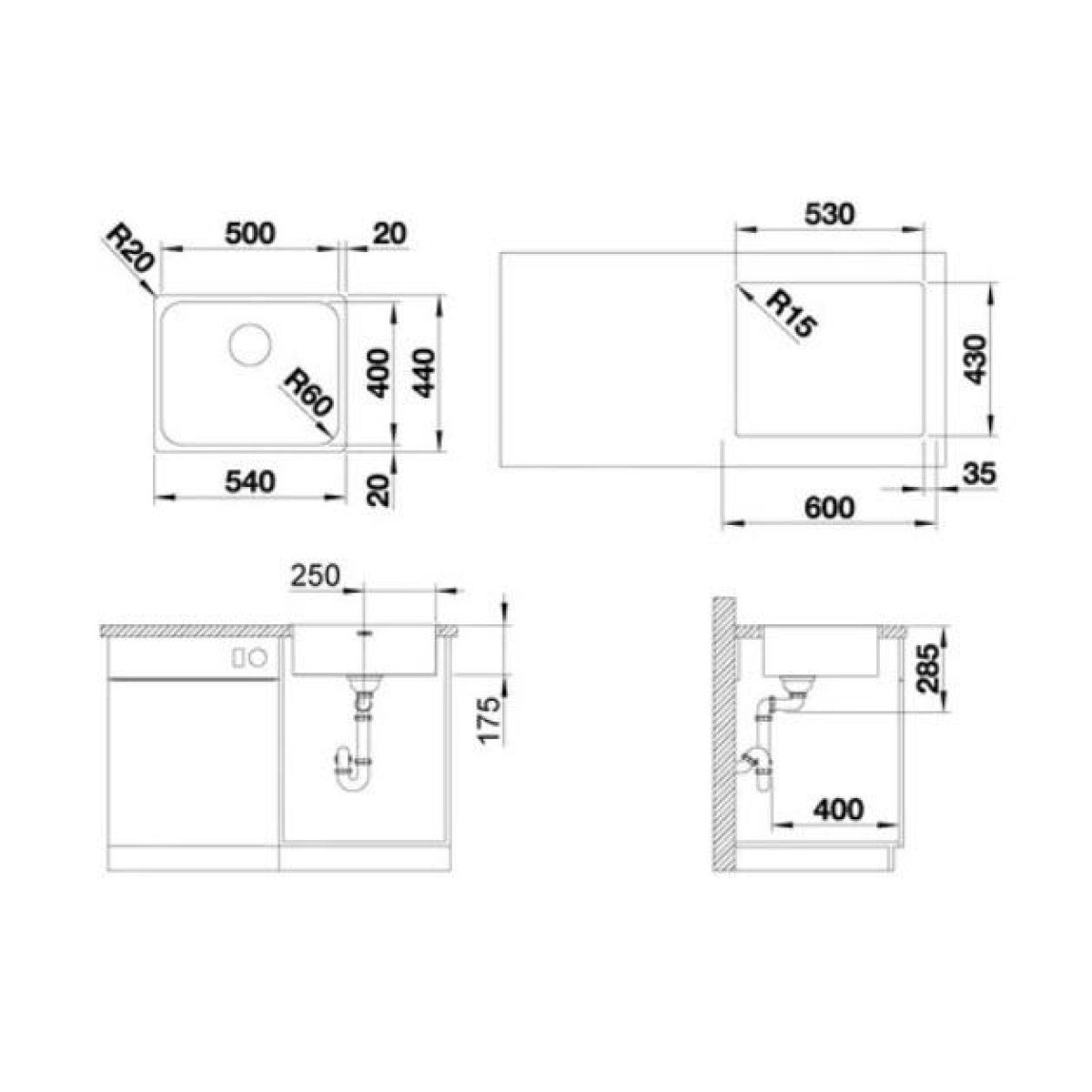 526351 Blanco Supra 500-IF R12 pomivalno korito iz nerjavnega jekla