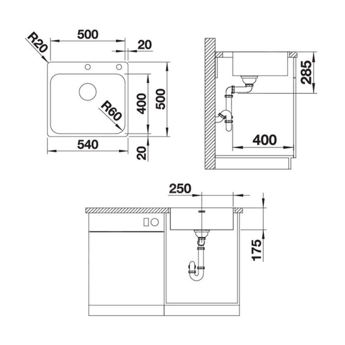 526355 Blanco Supra 500-IF/A R12 pomivalno korito iz nerjavnega jekla