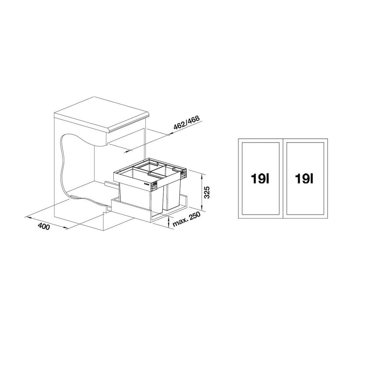 526639 Blanco Flexon II Low 50/2, 2 x 19 l sorter odpadkov