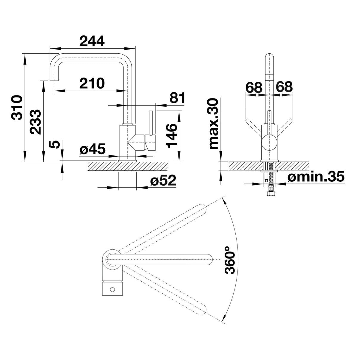 526665 Blanco Mili črna kuhinjska armatura
