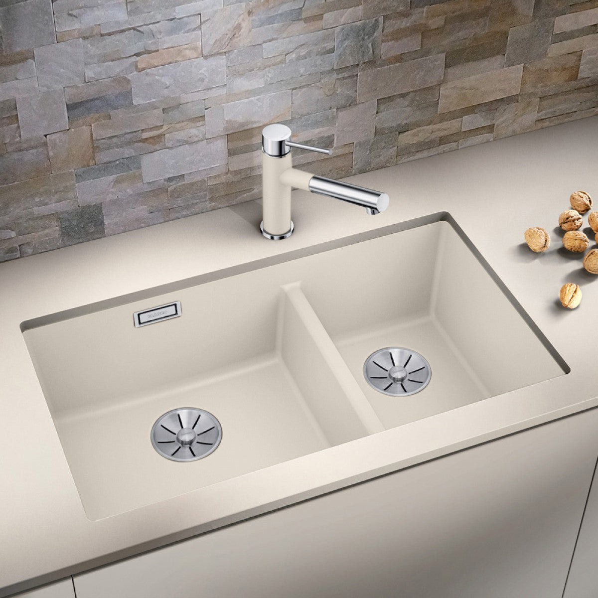 527167 Blanco Subline 430/270-U dvojno pomivalno korito iz umetnega kamna