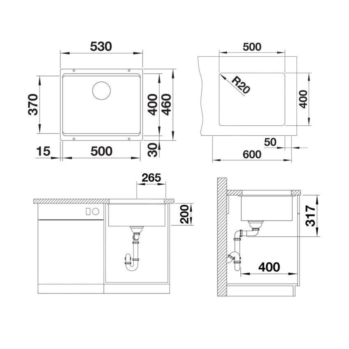 527258 Blanco Etagon 500-U pomivalno korito iz umetnega kamna