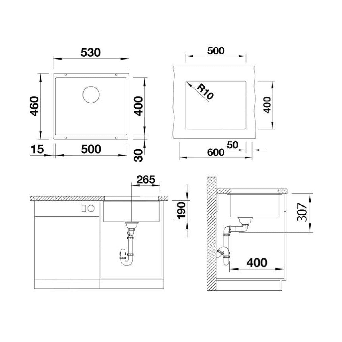 527353 Blanco Subline 500-U pomivalno korito iz umetnega kamna