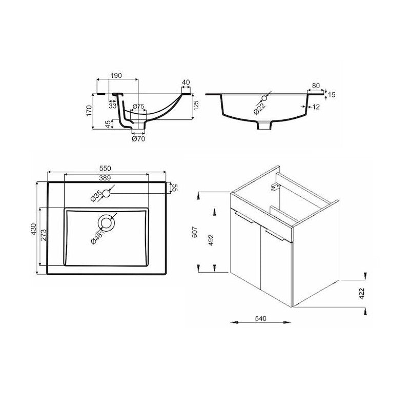 H4536111763001 Jika Cube 54 x 43 cm umivalnik z omarico