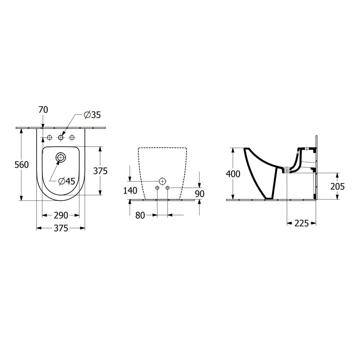 540100R1 Villeroy & Boch Subway 2.0 CeramicPlus 37,5 x 56 cm stoječi bide
