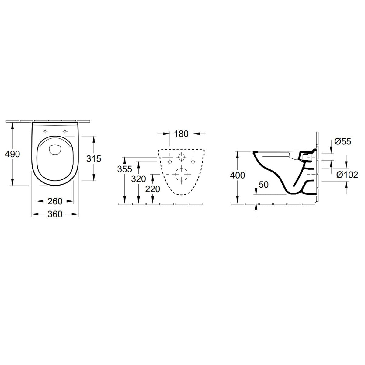 5688R001 Villeroy & Boch O.novo Compact bezrobna brezrobna viseča WC školjka
