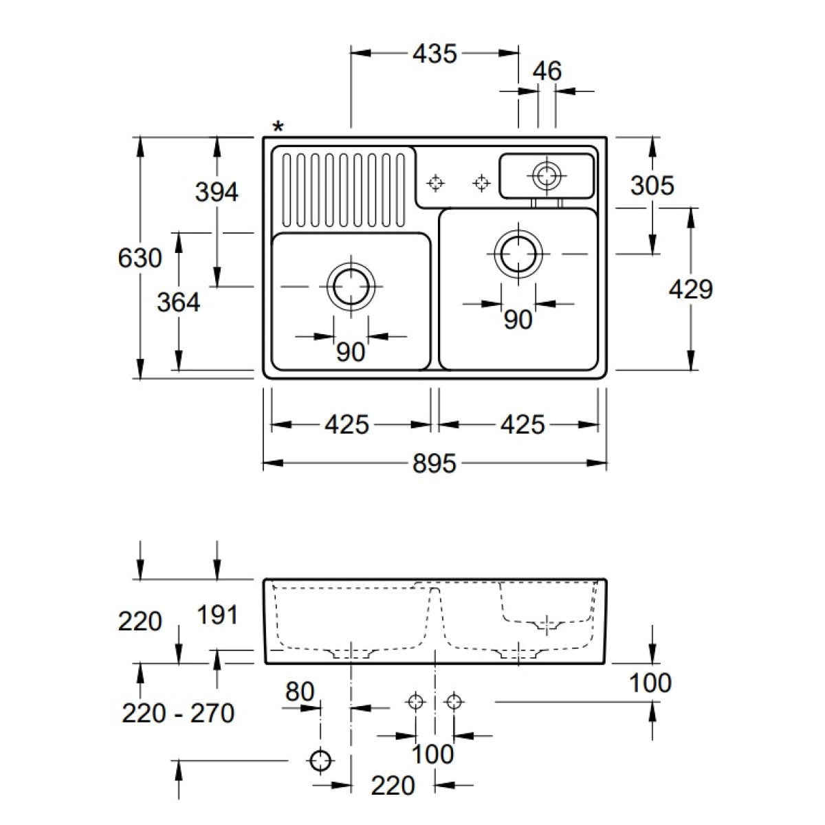 632391R1 Villeroy & Boch CeramicPlus 89,5 x 63 cm dvojno keramično pomivalno korito