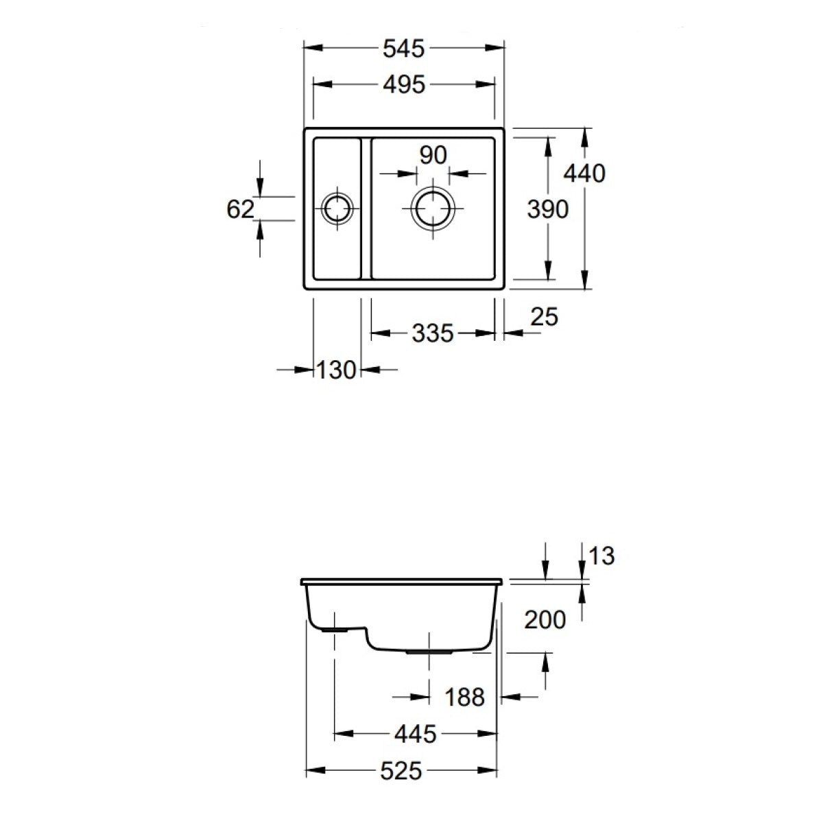 675801RW Villeroy & Boch Subway 60 XU CeramicPlus 54,5 x 44 cm dvojno keramično pomivalno korito