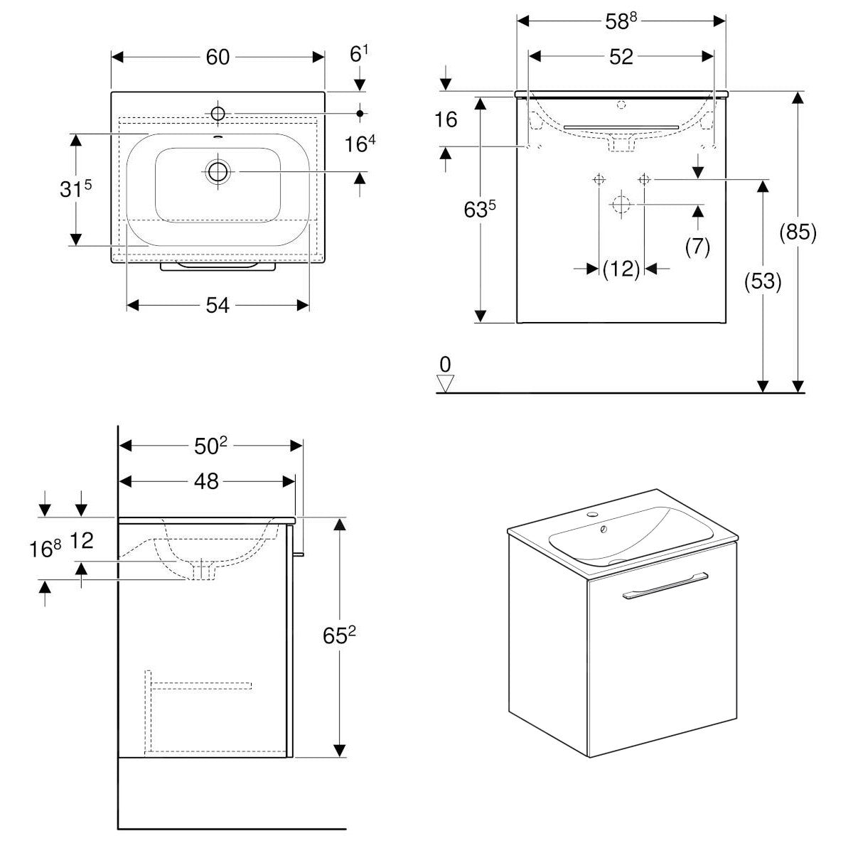 501.252.00.1 Geberit Selnova Square 60 x 50 cm umivalnik z omarico